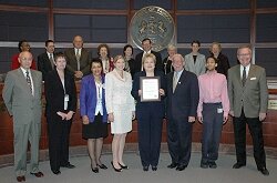 Library Foundation representatives and Secretary, Susan Thorniley, accepts Board of Supervisors proclamation declaring October Library Foundation Month.