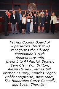 Fairfax County Board of Supervisors recognize the Library Foundation's 10th anniversary.